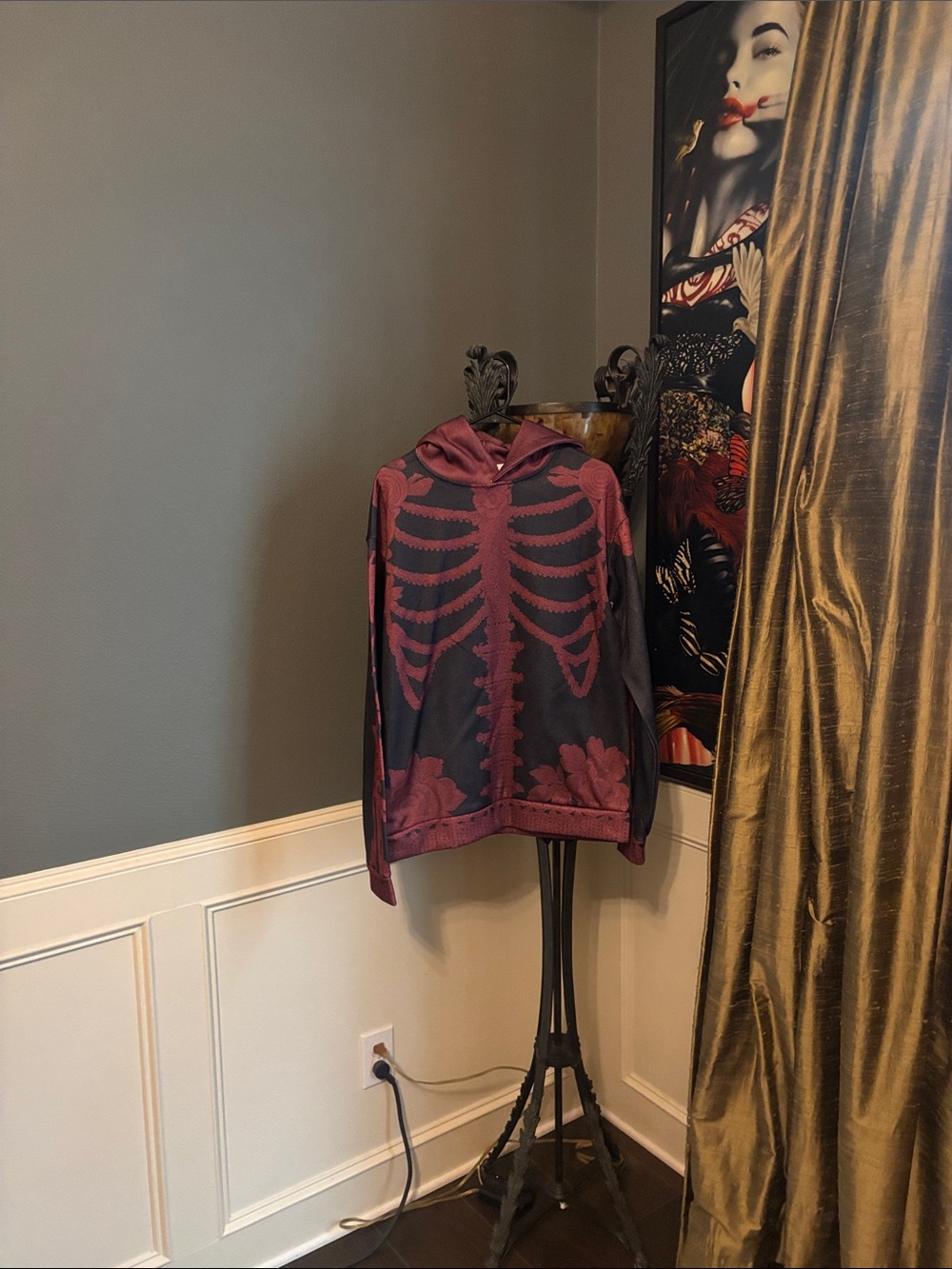 Halloween Black & Burgundy Skeleton Knit Sweater Hoodie - bought online - M